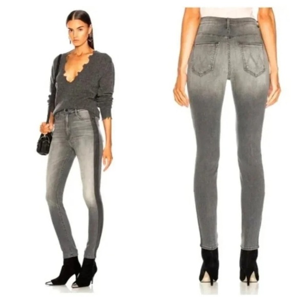 Mother The High Waisted Looker Jeans in Miss Moody Two Shoes Racer Charcoal - Picture 3 of 9